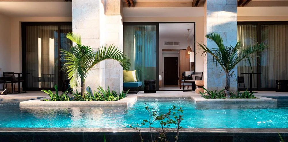 Resort swim-up room with modern amenities